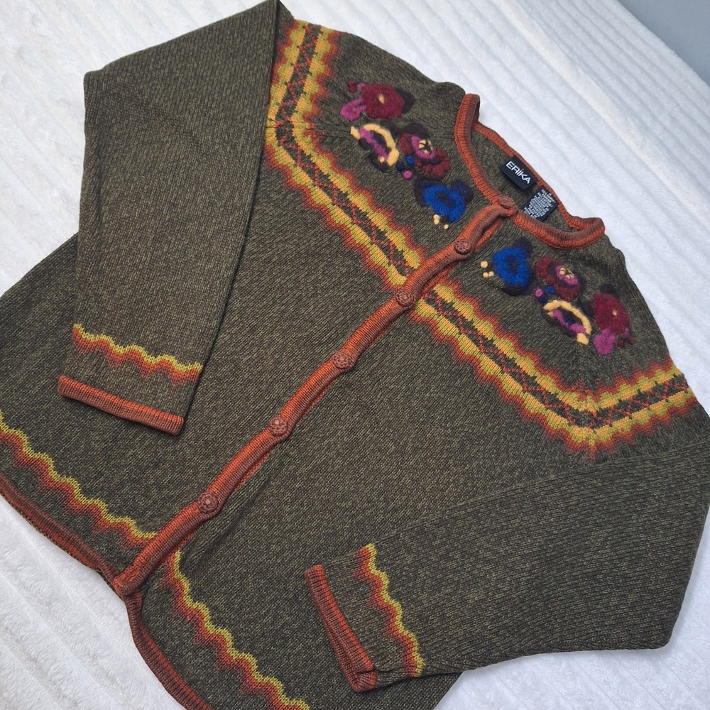 Vtg Embroidered Fair Isle Button Up Cardigan Sweater Womens S Fall Multi Cabin
